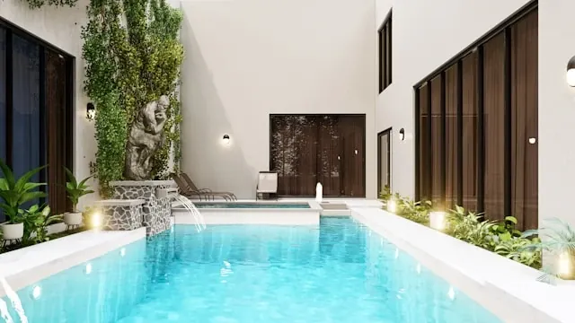 Illustrative visual of a courtyard pool